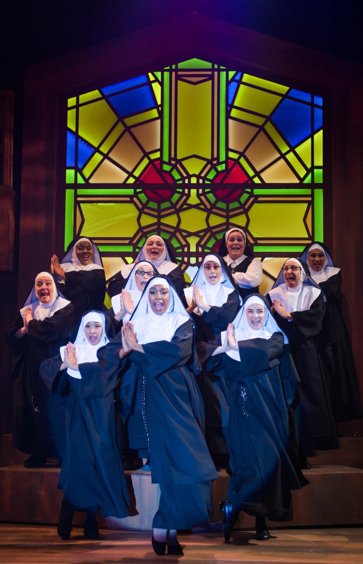 Deloris Van-Cartier (Elizabeth Jones, center) leads her heavenly choir. Photo by Ben Krantz.