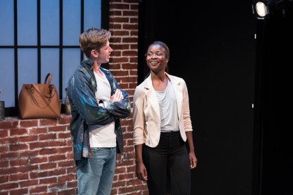 Though Gus (Adam Donovan) doesn't have a very diverse voice, he thinks he can use the voice of Vanessa (Santoya Fields). Photo by Ben Krantz.