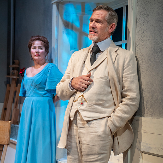 Tekla (Rebecca Dines) finally learns that Gustav (Jonathan Rhys Williams) is behind her husband's recent change in demeanor. Photo by David Allen for Aurora Theatre